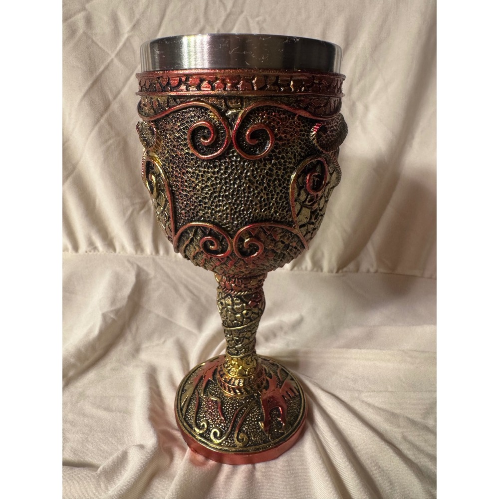 Dragon Eye Gothic Chalice Goblet Stainless Steel Fantasy Medieval Decor Red Gold - Picture 10 of 14